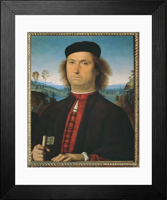 Framed Print : Portrait of Francesco delle Opere, by Pietro Vannucci known as Perugino, 1494 about, 15th Century, oil on panel, cm 52 x 44 - Italy, Tuscany, Florence, Uffizi Gallery. All