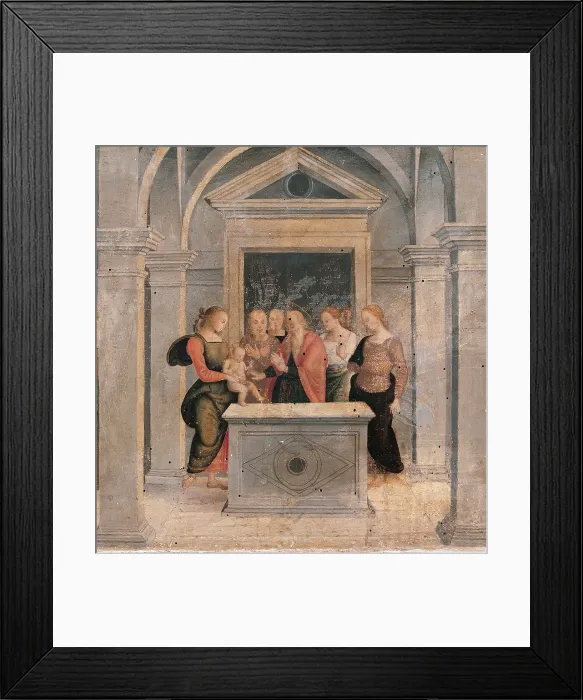 Framed Print : Presentation of Jesus at the Temple, by Pietro Vannucci known as Perugino, co-workers and Pietro Vannucci, 1502 - 1523 about, 16th Century, oil on panel, cm 39, 5 x 83, 5 - Italy