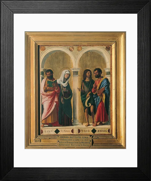 Framed Print : St Luke, the Virgin, St John the Baptist and St Mark, by workshop Cima da Conegliano Giovanni Battista known as Cima da Conegliano, 1495 - 1500 about, 15th Century Framed Print : St Luke, the Virgin, St John the Baptist and St Mark, by workshop Cima da Conegliano Giovanni Battista known as Cima da Conegliano, 1495 - 1500 about, 15th Century