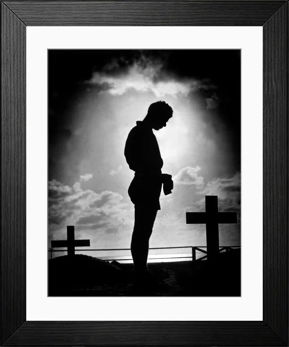 Framed Print : Coast Guardsman stands at a U.S. serviceman's grave in the Pacific. 1944 during World War 2. (BSLOC_2013_14_267) Framed Print : Coast Guardsman stands at a U.S. serviceman's grave in the Pacific. 1944 during World War 2. (BSLOC_2013_14_267)