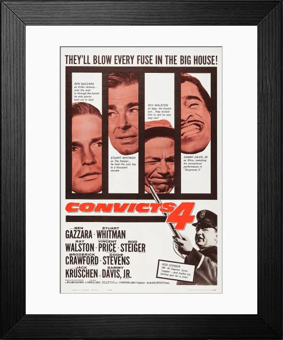 Framed Print : CONVICTS 4, top l-r: Ben Gazzara, Stuart Whitman, Ray Walston, Sammy Davis Jr. bottom: Rod Steiger on poster art, 1962 Framed Print : CONVICTS 4, top l-r: Ben Gazzara, Stuart Whitman, Ray Walston, Sammy Davis Jr. bottom: Rod Steiger on poster art, 1962