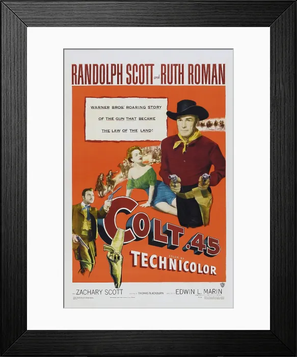 Framed Print : COLT.45, US poster, from left: Zachary Scott, Ruth Roman, Randolph Scott, 1950