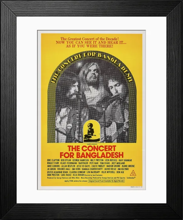 Framed Print : THE CONCERT FOR BANGLADESH, US poster art, from left: George Harrison, Leon Russell, Bob Dylan, 1972 Framed Print : THE CONCERT FOR BANGLADESH, US poster art, from left: George Harrison, Leon Russell, Bob Dylan, 1972