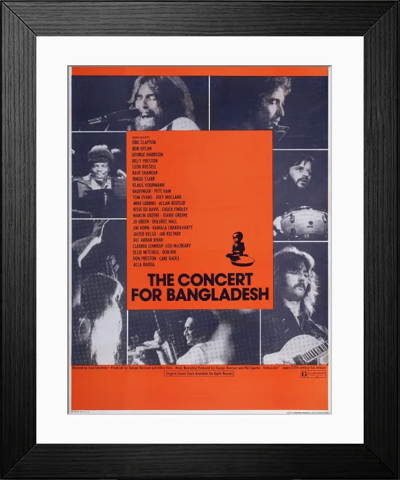Framed Print : THE CONCERT FOR BANGLADESH, US poster art, clockwise from top left: George Harrison, Bob Dylan, Ringo Starr, Eric Clapton, Ravi Shankar, Leon Russell, Billy Preston, 1972 Framed Print : THE CONCERT FOR BANGLADESH, US poster art, clockwise from top left: George Harrison, Bob Dylan, Ringo Starr, Eric Clapton, Ravi Shankar, Leon Russell, Billy Preston, 1972