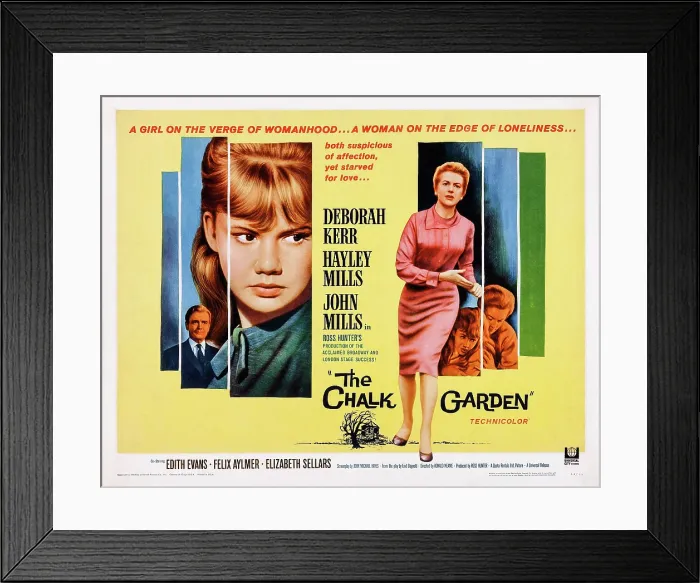 Framed Print : THE CHALK GARDEN, US lobbycard, from left: John Mills, Hayley Mills, Deborah Kerr, 1964