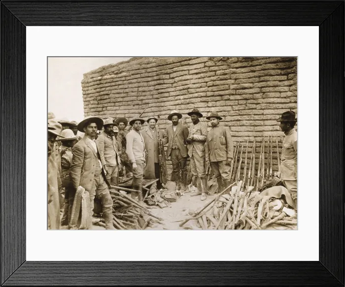 Framed Print : Pancho Villa with his soldiers and a Mutual Film Corporation interpreter and cameramen. Villa agreed to star in THE LIFE OF GENERAL VILLA, a 1914 production produced by D.W Framed Print : Pancho Villa with his soldiers and a Mutual Film Corporation interpreter and cameramen. Villa agreed to star in THE LIFE OF GENERAL VILLA, a 1914 production produced by D.W