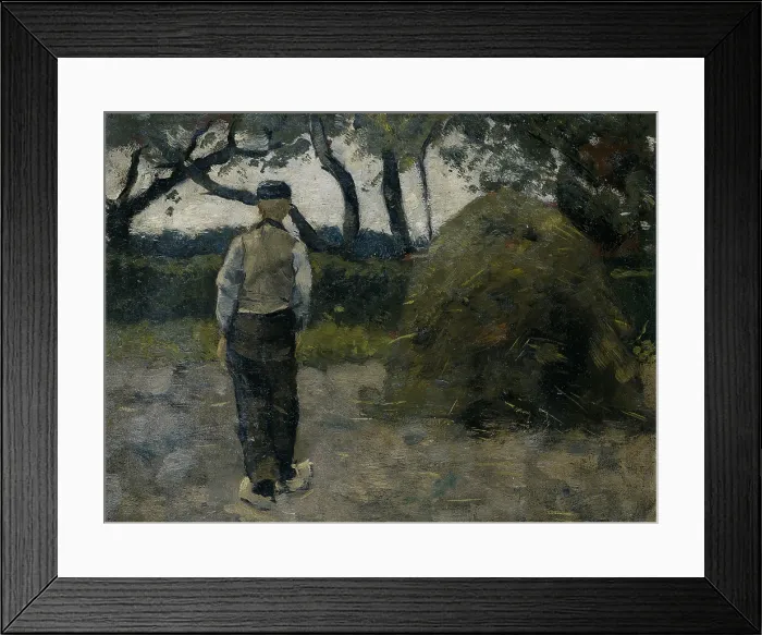 Framed Print : A Farmer Standing Near a Hay-Stack, by Richard Roland Holst, 1889. Dutch painting. Probably near Hattem, Netherlands. (BSLOC_2016_1_74)