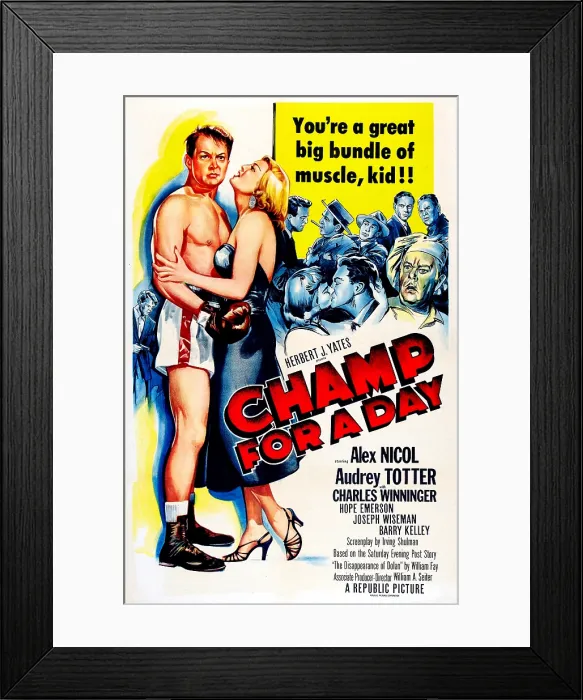 Framed Print : CHAMP FOR A DAY, US poster, from left: Alex Nicol, Audrey Totter, 1953