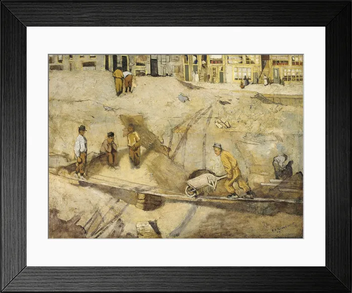 Framed Print : Building Site in Amsterdam, by Richard Roland Holst, 1889. Dutch painting, oil on canvas. Workers rest and work in a sandpit in Amsterdam Framed Print : Building Site in Amsterdam, by Richard Roland Holst, 1889. Dutch painting, oil on canvas. Workers rest and work in a sandpit in Amsterdam