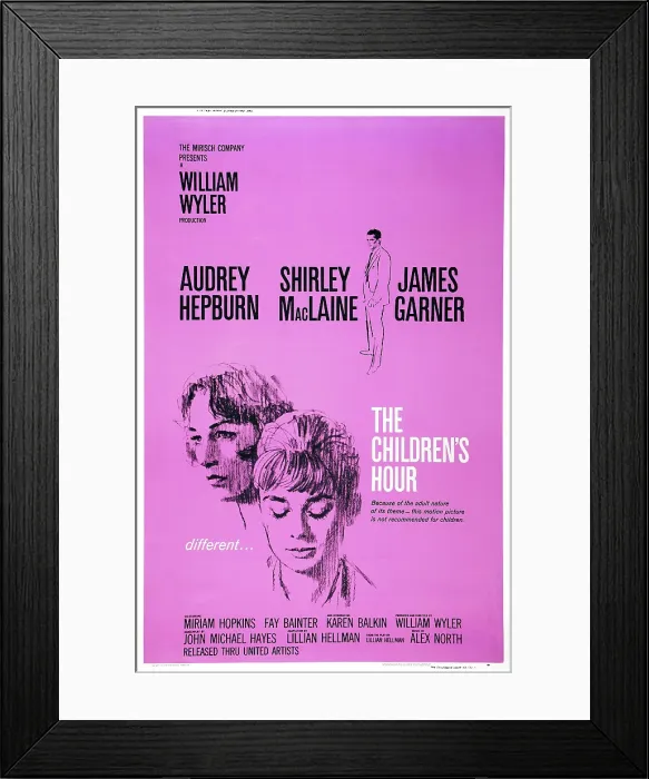 Framed Print : THE CHILDREN'S HOUR, US poster art, from left: Shirley MacLaine, Audrey Hepburn; top: James Garner, 1961