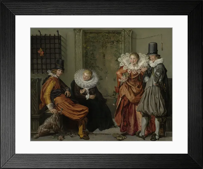 Framed Print : Elegant Couples Courting, by Willem Buytewech, 1616-20, Dutch painting, oil on canvas. This painting tells a moral tale. The man at left resists the tempting woman beside him