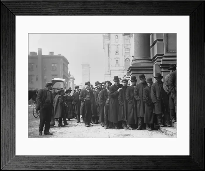 Framed Print : Men lined up seeking work as snow shovelers in New York City, Jan. 1908 Framed Print : Men lined up seeking work as snow shovelers in New York City, Jan. 1908
