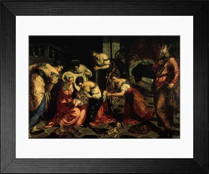 Framed Print : Birth of Saint John the Baptist, by Jacopo Robusti also known as Tintoretto, 1554 - 1555, 16th Century, oil on canvas - Russia, St. Petersburg, The State Hermitage Museum