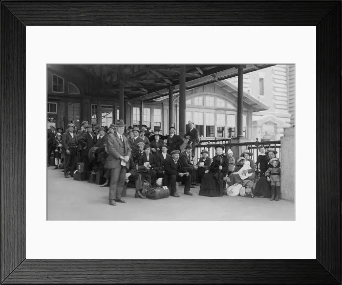 Framed Print : Newly arrived Immigrants awaiting examination at Ellis Island, c. 1915-1920. (BSLOC_2018_1_16)