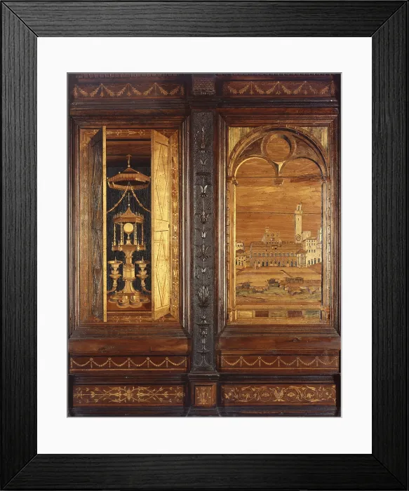 Framed Print : Tarsie of the choir of the Abbey of Monte Oliveto, by Fra Giovanni Giocondo da Verona, 16th Century, wood inlays - Italy, Tuscany, Asciano, Abbey of Monte Oliveto Maggiore Framed Print : Tarsie of the choir of the Abbey of Monte Oliveto, by Fra Giovanni Giocondo da Verona, 16th Century, wood inlays - Italy, Tuscany, Asciano, Abbey of Monte Oliveto Maggiore