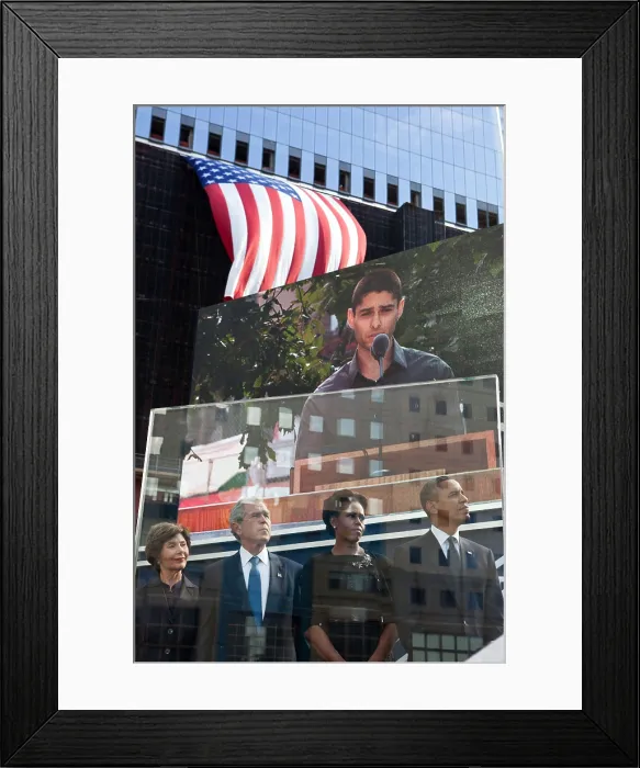 Framed Print : Commemoration ceremony at the National September 11 Memorial in New York City. President Barack and Michelle Obama, with former President George W Framed Print : Commemoration ceremony at the National September 11 Memorial in New York City. President Barack and Michelle Obama, with former President George W