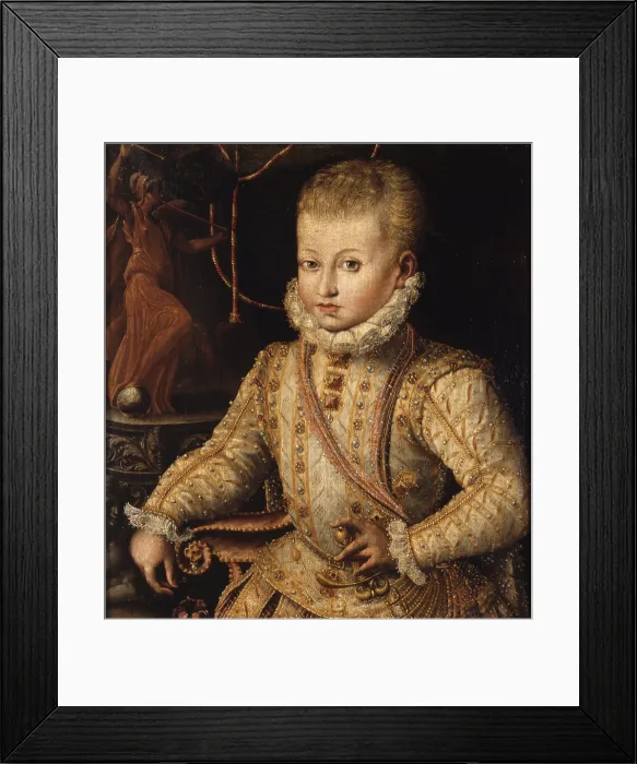 Framed Print : Portrait of Ranuccio I Farnese, by Alessandro Mazzola Bedoli, 16th Century, oil on canvas - Italy, Emilia Romagna, Parma, National Gallery. Whole artwork view