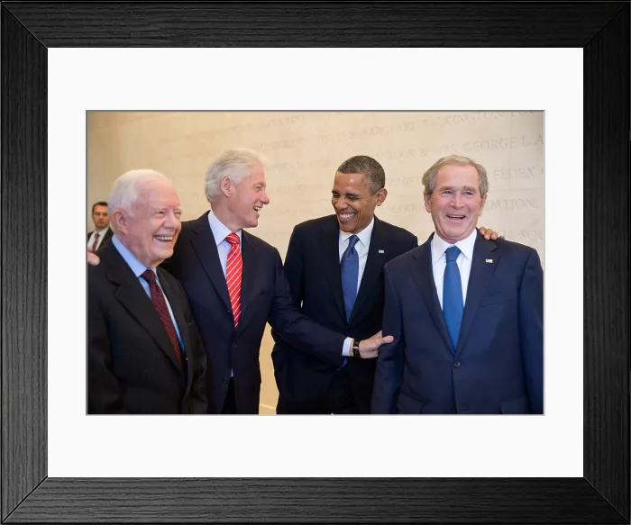 Framed Print : President Barack Obama laughs with former Presidents Jimmy Carter, Bill Clinton, and George W. Bush. April 25, 2013. They were attending the dedication of the George W Framed Print : President Barack Obama laughs with former Presidents Jimmy Carter, Bill Clinton, and George W. Bush. April 25, 2013. They were attending the dedication of the George W