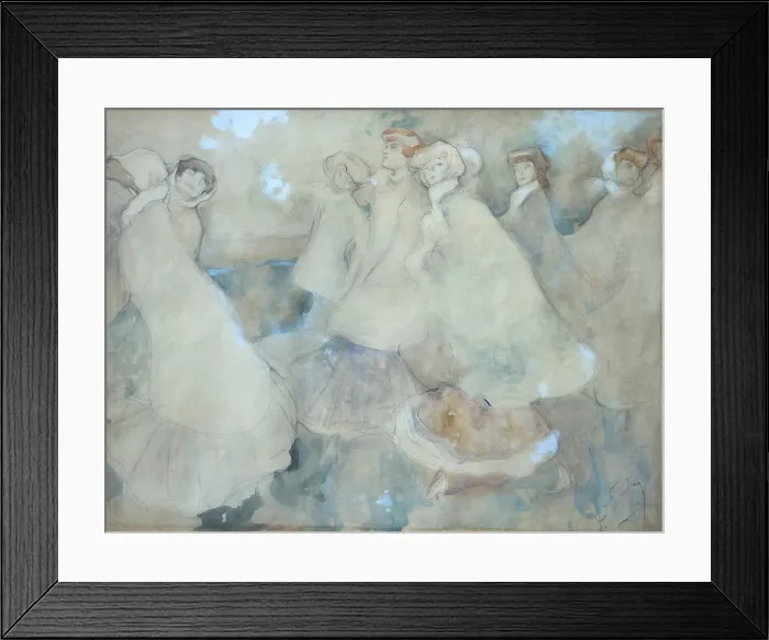 Framed Print : Venetian Figures, by Ugo Valeri, 1904, 20th century, pencil and watercolor on paper - Italy, Veneto, Verona, Civic Collection of Modern Art. Whole artwork view