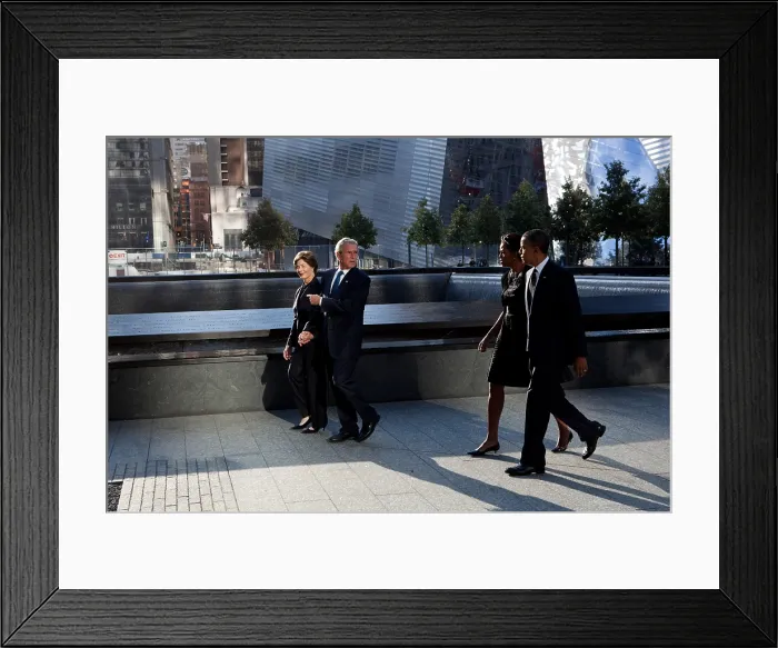 Framed Print : Commemoration ceremony at the National September 11 Memorial in New York City. President Barack and Michelle Obama, with former President George W Framed Print : Commemoration ceremony at the National September 11 Memorial in New York City. President Barack and Michelle Obama, with former President George W