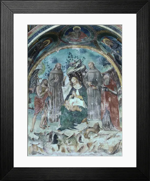 Framed Print : Frescoed aedicule, by Stefano Folchetti, 1500 - 1520 ca, 16th Century, board - Italy, Marche, Macerata, Saint Genesio, St. Michael's Church. Whole artwork view Framed Print : Frescoed aedicule, by Stefano Folchetti, 1500 - 1520 ca, 16th Century, board - Italy, Marche, Macerata, Saint Genesio, St. Michael's Church. Whole artwork view