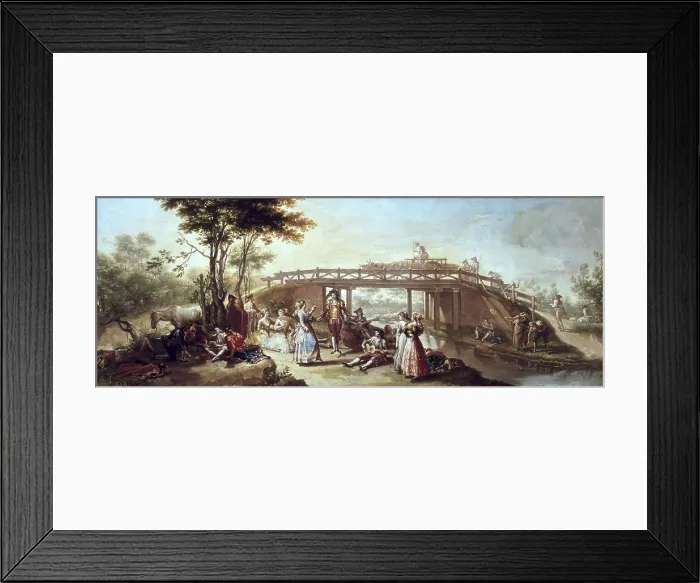 Framed Print : BAYEU Y SUBIAS, Francisco (1734-1795). The Bridge on the Madrid Canal. Sketch for a tapestry. Oil on canvas. SPAIN. Madrid. Prado Museum
