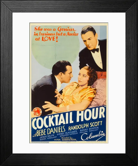 Framed Print : COCKTAIL HOUR, center: Bebe Daniels, right: Randolph Scott on midget window card, 1933 Framed Print : COCKTAIL HOUR, center: Bebe Daniels, right: Randolph Scott on midget window card, 1933