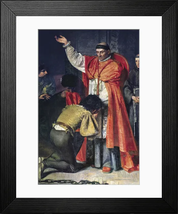 Framed Print : JOVER Y CASANOVA, Francisco (1836-1890). Cardinal Cisneros liberating the prisoners in Oran. c. 1879. SPAIN. Madrid. Senate Palace. Oil on canvas