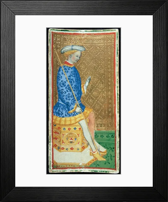 Framed Print : Bembo Bonifacio, The Page of Spades, Tarot Cards, 1420 - 1477, 15th Century, paper, Italy, Lombardy, Milan