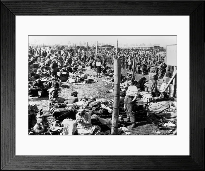 Framed Print : German women in a POW enclosure, separated from that of the male prisoners. They are inmates of prisoner of war enclosure at Regensburg, Germany. May 8, 1945 during World War 2 Framed Print : German women in a POW enclosure, separated from that of the male prisoners. They are inmates of prisoner of war enclosure at Regensburg, Germany. May 8, 1945 during World War 2