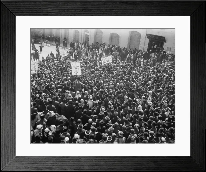 Framed Print : Arab Anti-Zionist demonstration is outside the Damascus Gate in Jerusalem. Jewish people are watching demonstration near door. March 8, 1920 Framed Print : Arab Anti-Zionist demonstration is outside the Damascus Gate in Jerusalem. Jewish people are watching demonstration near door. March 8, 1920