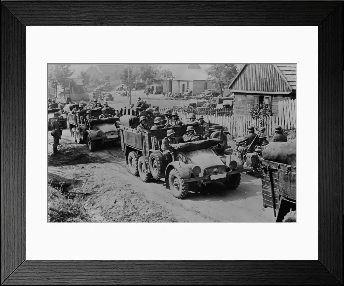 Framed Print : German soldiers invade Poland in armored and motorized divisions in Sept. 1939. It was the beginning of World War 2. in Europe. (BSLOC_2013_14_3) Framed Print : German soldiers invade Poland in armored and motorized divisions in Sept. 1939. It was the beginning of World War 2. in Europe. (BSLOC_2013_14_3)