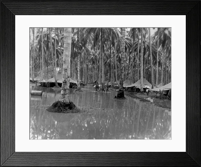 Framed Print : U.S. Marine Corps camp on Guadalcanal Island during the rainy season, Feb. 1944. Tent interiors were below the water level. World War 2. (BSLOC_2013_14_29) Framed Print : U.S. Marine Corps camp on Guadalcanal Island during the rainy season, Feb. 1944. Tent interiors were below the water level. World War 2. (BSLOC_2013_14_29)