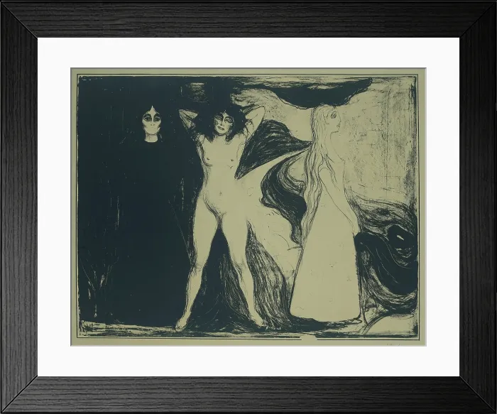 Framed Print : Women (Sphinx), by Edvard Munch, c. 1893-99, Norwegian print, lithograph. Based on his painting, Woman, Three Stages of Life, 1893-5