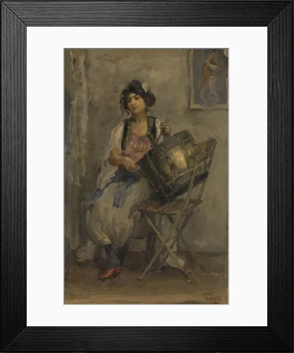 Framed Print : The Lady Drummer, by Isaac Israels, c. 1890-1910, Dutch painting, oil on canvas. North African woman plays on a drum (BSLOC_2016_2_111)
