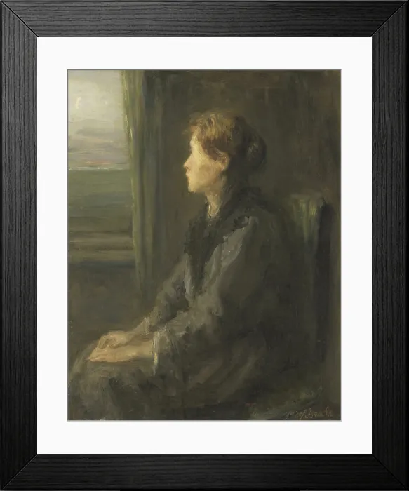 Framed Print : Woman at a Window, by Jozef Israels, c. 1880-1911, Dutch painting, oil on panel. Seated woman looking toward the sea (BSLOC_2016_2_108)