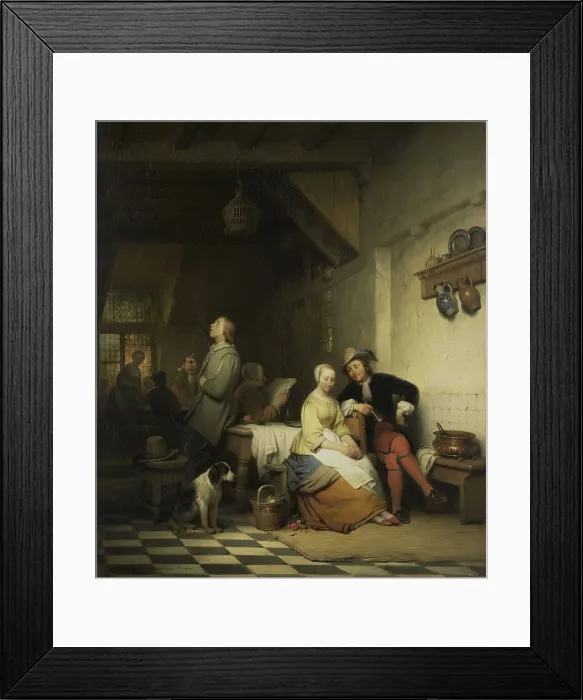 Framed Print : Interior of an Inn, with Figures in 17th Century Costume, by Ferdinand De Braekeleer, 1848, Dutch painting, oil on panel