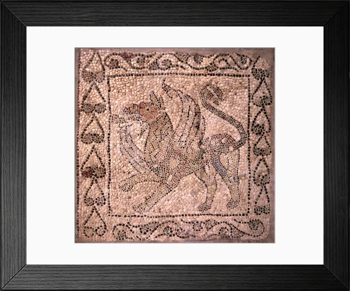 Framed Print : Griffin, by Unknown Artist, 13th Century, mosaic floor - Italy, Emilia Romagna, Church of Saint John the Baptist. Whole artwork view. Fragment of mosaic floor Framed Print : Griffin, by Unknown Artist, 13th Century, mosaic floor - Italy, Emilia Romagna, Church of Saint John the Baptist. Whole artwork view. Fragment of mosaic floor