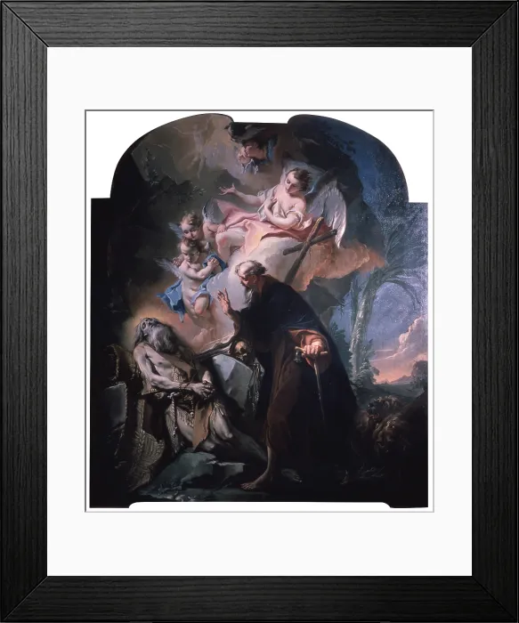 Framed Print : Death of St. Paul the Hermit, by Carlo Innocenzo Carloni, 1745, 18th Century, oil on canvas - Italy, Lombardy, Monza, Cathedral. Whole artwork view. Angels and St Framed Print : Death of St. Paul the Hermit, by Carlo Innocenzo Carloni, 1745, 18th Century, oil on canvas - Italy, Lombardy, Monza, Cathedral. Whole artwork view. Angels and St