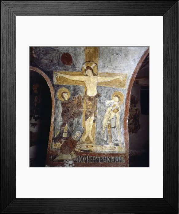 Framed Print : Crucifixion with the abbot Epiphanius kneeling, by Unknown Artist, 9th Century, fresco - Italy, Molise, Castel San Vincenzo, Abbey of San Vincenzo al Volturno. Detail