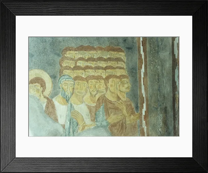 Framed Print : The Elected, by Unknown Artist, 13th century, fresco - Italy, Sardinia, Galtelli, Church of Saint Peter. Detail. A crowd of characters arranged in four rows