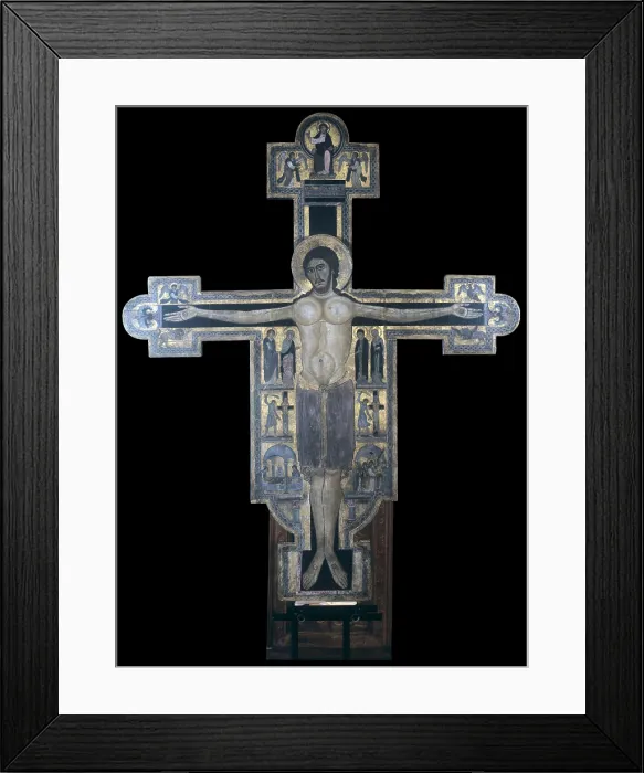 Framed Print : Painted Cross, School of Lucca, 12th Century, tempera on board, 220 x 179 x 5 cm - Italy, Tuscany, Lucca, National Museum of Villa Guinigi. Whole artwork view