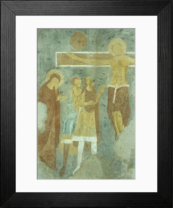 Framed Print : Crucifixion, by Unknown Artist, 13th century, fresco - Italy, Sardinia, Galtelli, Church of Saint Peter. Detail