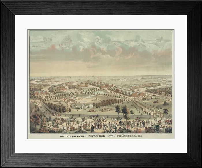 Framed Print : The International Exposition 1876 at Philadelphia. Bird's-eye view of the exposition grounds shows people from many cultures in the foreground. (BSLOC_2010_18_79)