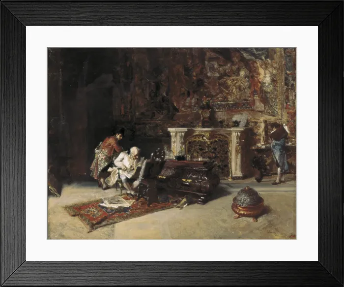 Framed Print : FORTUNY, Mariano (1838-1874). Engraving Collector. 1863. Work painted in Rome. Romanticism. Oil on canvas. SPAIN. Barcelona. National Art Museum of Catalonia. - P