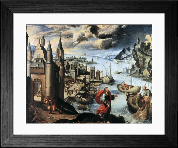 Framed Print : QUISPE TITO, Diego (1611-1681). Christ calling St. Peter and St. Andrew. 1681. Zodiac Series depicting parables of the life of Christ: Pisces or Vocation of the Apostles