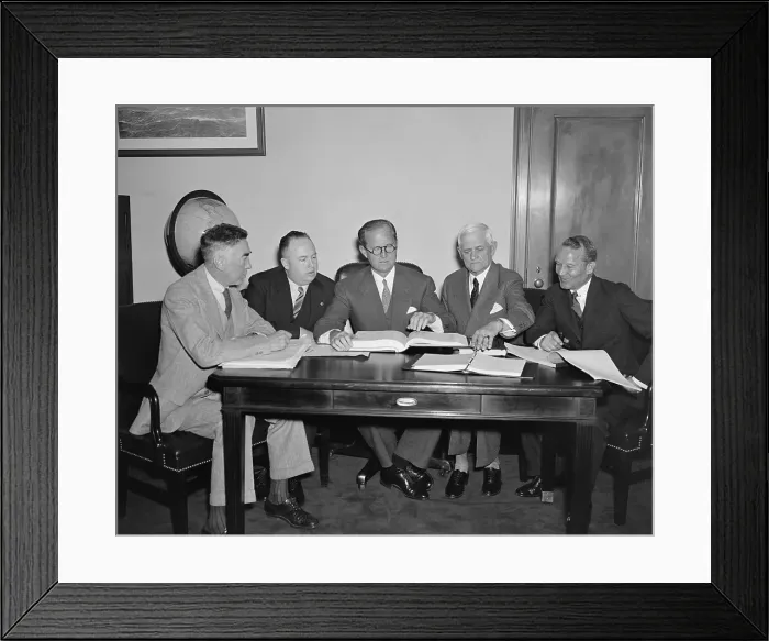 Framed Print : Joseph P. Kennedy 1888-1969 in center was appointed by President Franklin Roosevelt to headed the Maritime Commission formed to regulate U.S