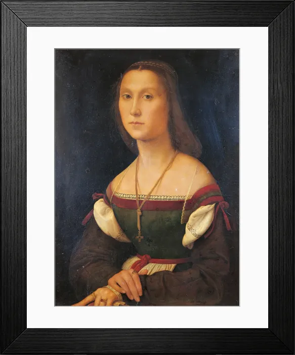 Framed Print : Portrait of a Woman (La Muta), by Raffaello Sanzio, 1507, 16th Century, oil on panel, cm 64 x 48 - Italy, Marche, Pesaro Urbino, Urbino, Marche National Gallery