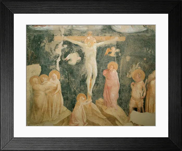 Framed Print : The Crucifixion, by Master of Campodonico, 1345, 14th Century, detached fresco, - Italy, Marche, Pesaro Urbino, Urbino, Marche National Gallery Framed Print : The Crucifixion, by Master of Campodonico, 1345, 14th Century, detached fresco, - Italy, Marche, Pesaro Urbino, Urbino, Marche National Gallery