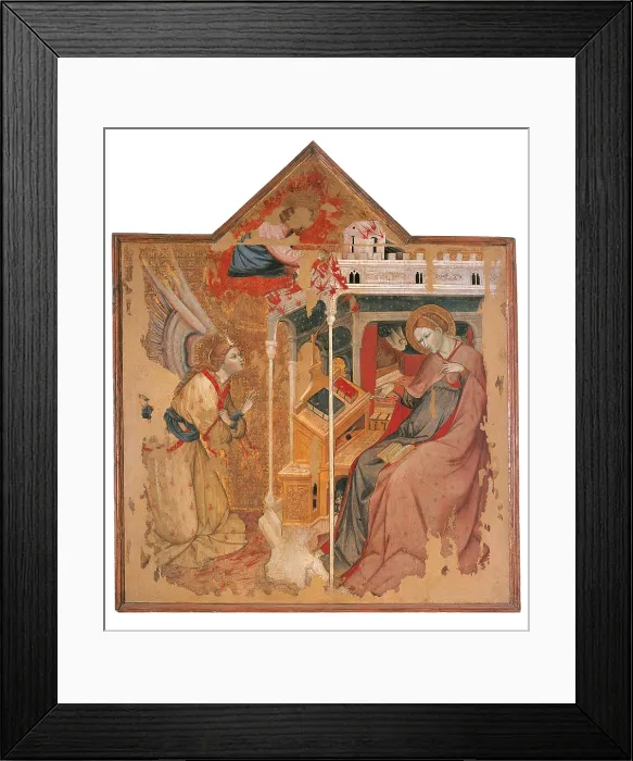Framed Print : The Annunciation, by Olivuccio di Ciccarello da Camerino, Carlo da Camerino, 1396 about, 14th Century, panel, cm 185 x 158 - Italy, Marche, Pesaro Urbino, Urbino, Palazzo Ducale